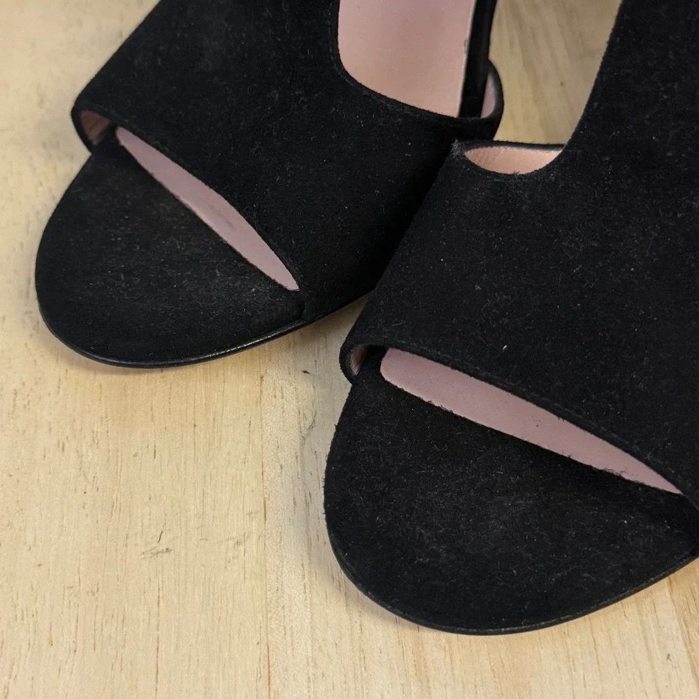 Kate Spade Sala Black Suede T-Strap Tassel Heels Sandals 10 M Made in Italy
